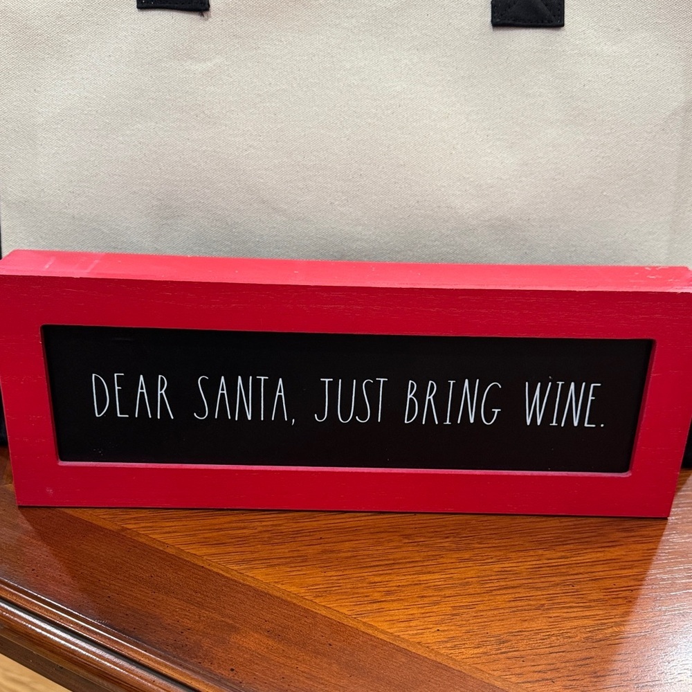 Rae Dunn Christmas Sign Dear Santa Just Bring Wine Red Wood Frame Holiday Decor